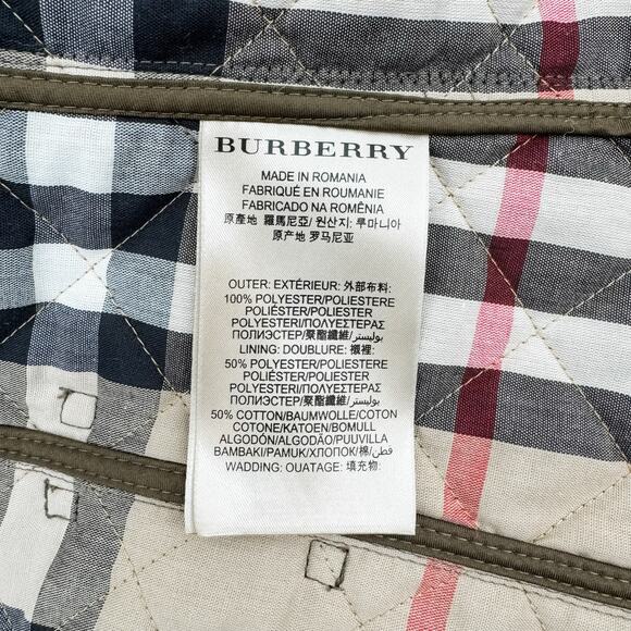 Burberry Quilted Coat Winter Down Finsbridge Plaid Jacket Check Olive Green XS - Picture 9 of 16